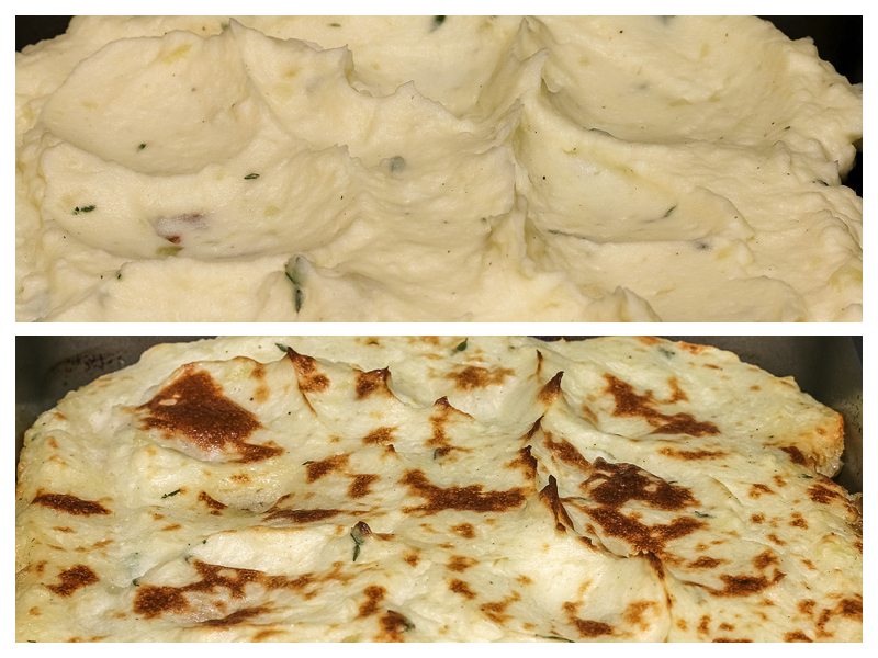 Top: ready for baking; Bottom: hot from the oven/broiler.