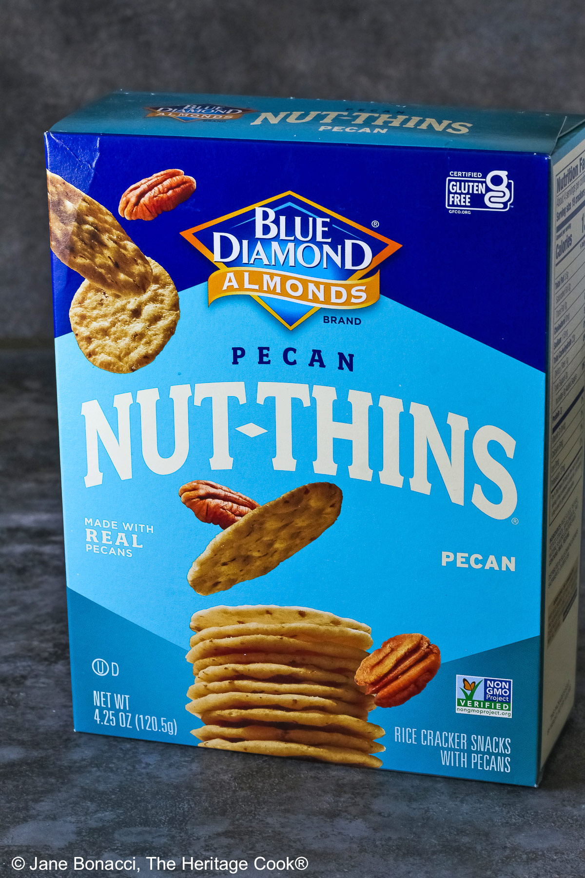 Box of Pecan Nut-Thins gluten-free crackers.