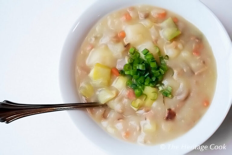 Corned Beef, Potato, Leek Soup (Gluten Free) • The Heritage Cook