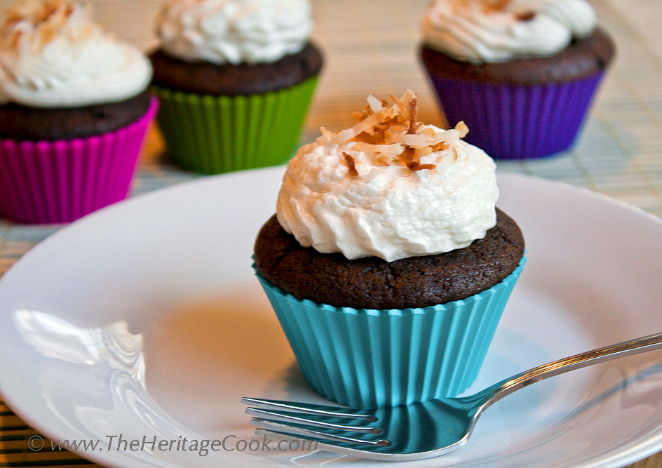 Mocha Coconut Cupcakes with Coconut Frosting Gluten Free © 2022 Jane Bonacci, The Heritage Cook