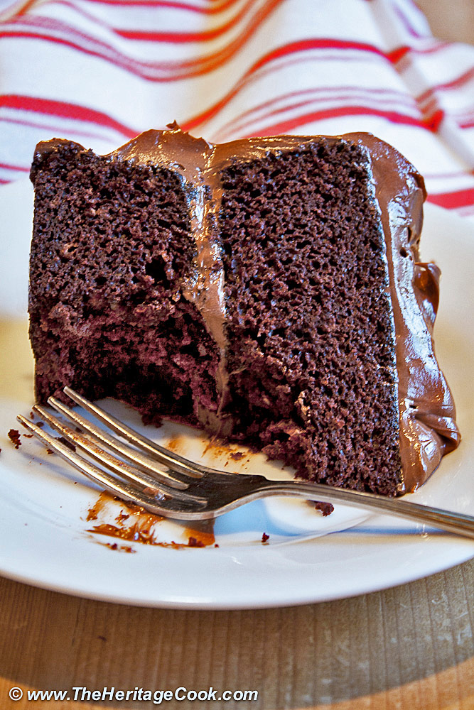 Dark Chocolate Layer Cake with Luscious Chocolate Frosting © 2019 Jane Bonacci, The Heritage Cook 