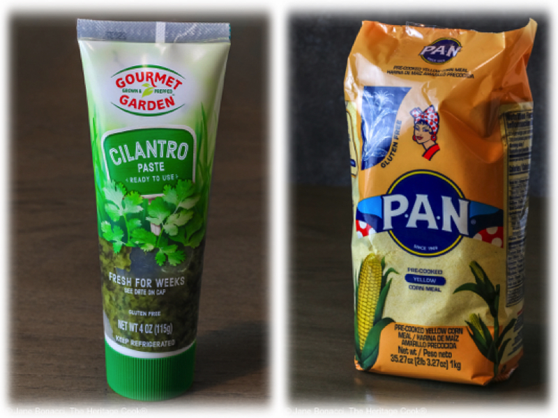 Tube of Cilantro Paste and a bag of PAN cornmeal.