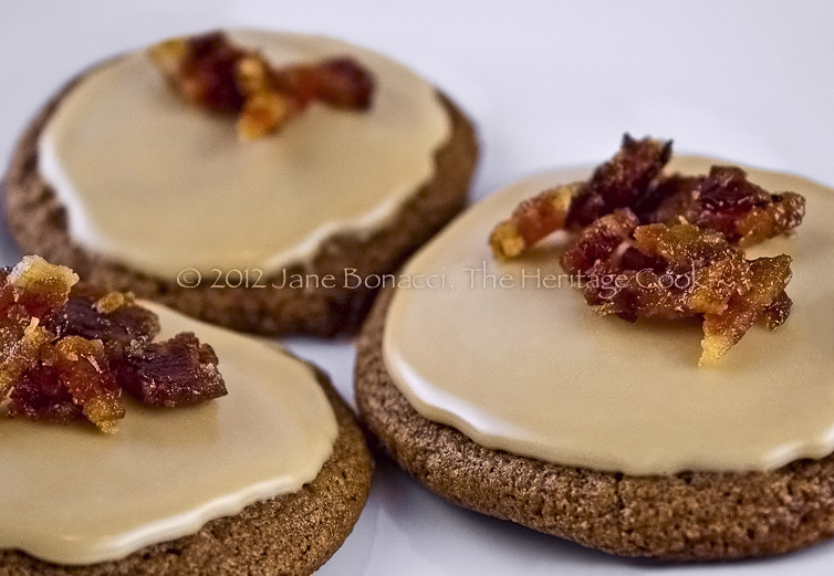 Milk Chocolate Cookies with Maple Frosting and Candied Bacon, The Heritage Cook