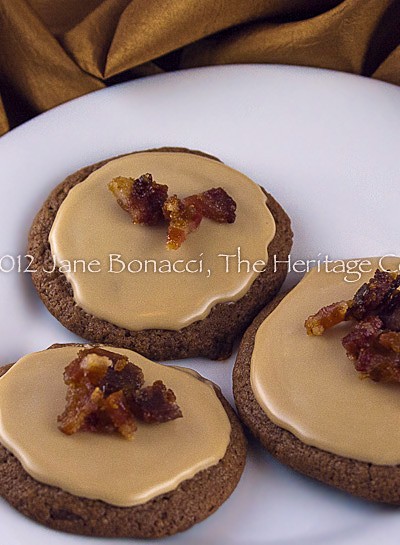 Milk Chocolate Cookies with Maple Frosting and Candied Bacon, The Heritage Cook, Gluten-Free
