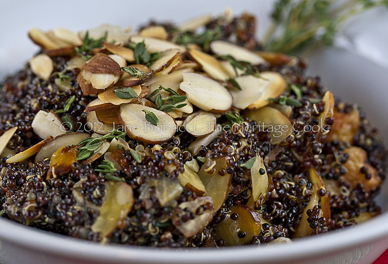 Bowl of black quinoa with toasted almonds