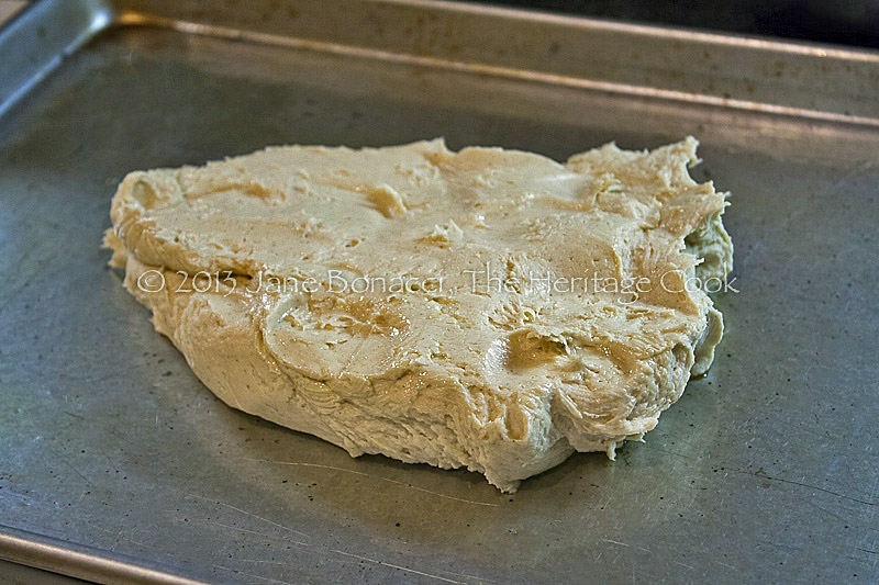 GF dough straight from the mixer, before spreading it out 