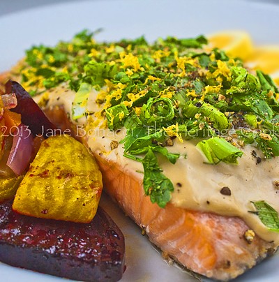 Grilled Salmon with Green Onions and Basil 4-2013
