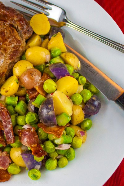 Pea-Potato-Bacon Salad from The Heritage Cook; served with steak for dinner