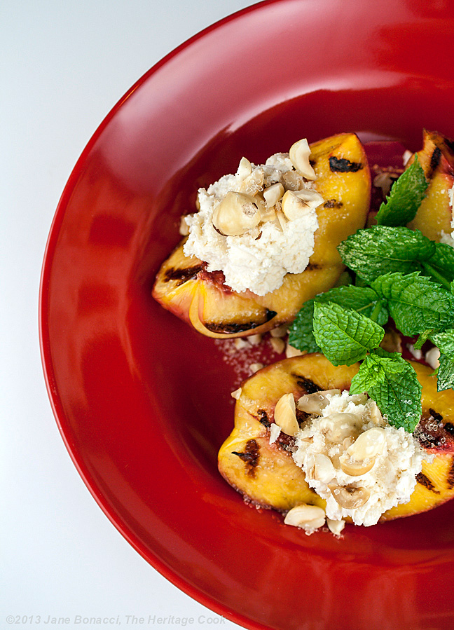 Grilled Peaches with Sweetened Mascarpone; The Heritage Cook ©2013