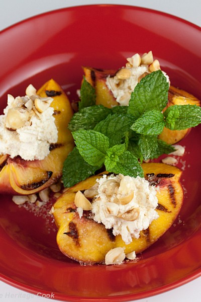 Grilled Peaches with Sweetened Mascarpone; The Heritage Cook ©2013