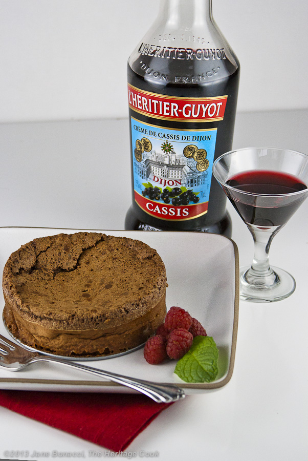 Cassis Chocolate Cake with glass of cassis liqueur