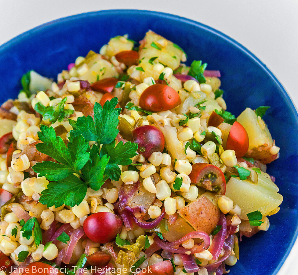 Poblano, Corn, Potato Chowder Salad (Gluten Free) • The Heritage Cook