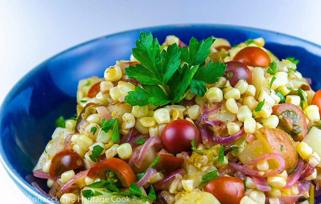 Poblano, Corn, Potato Chowder Salad (Gluten Free) • The Heritage Cook