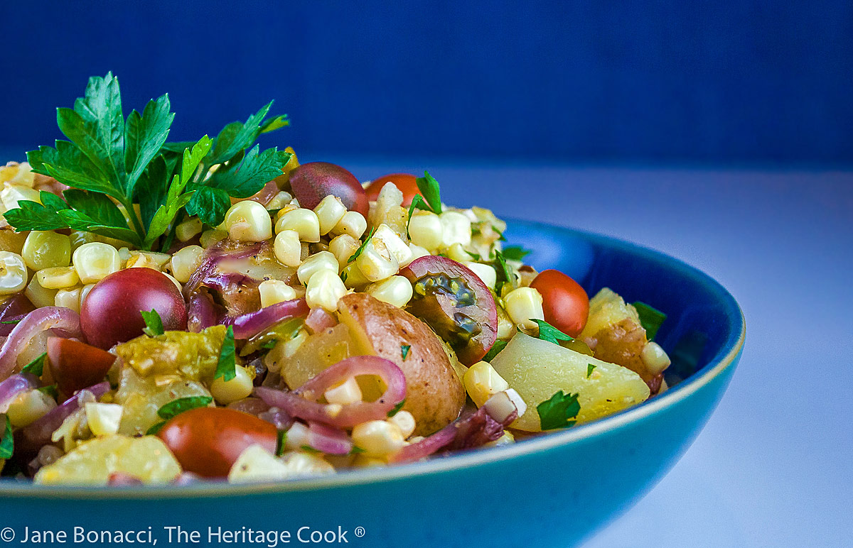 Poblano, Corn, Potato Chowder Salad © 2022 Jane Bonacci, The Heritage Cook