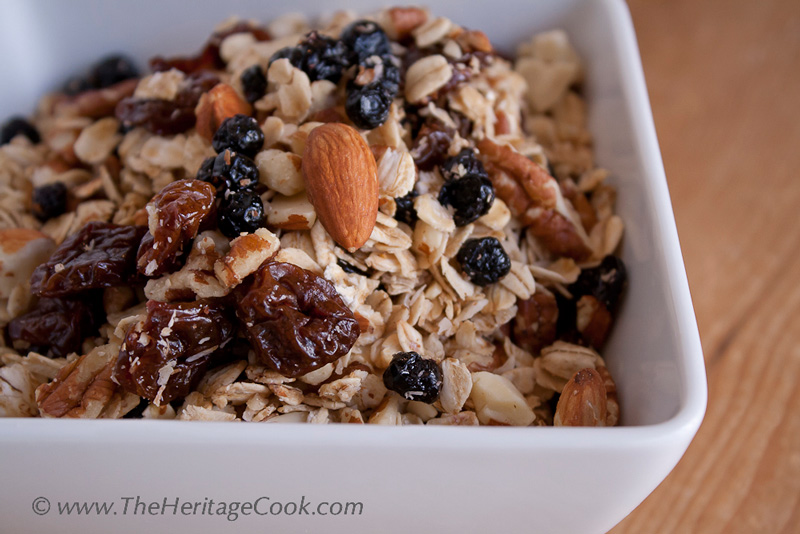 Maple Granola with Blueberries and Cherries; The Heritage Cook 2013