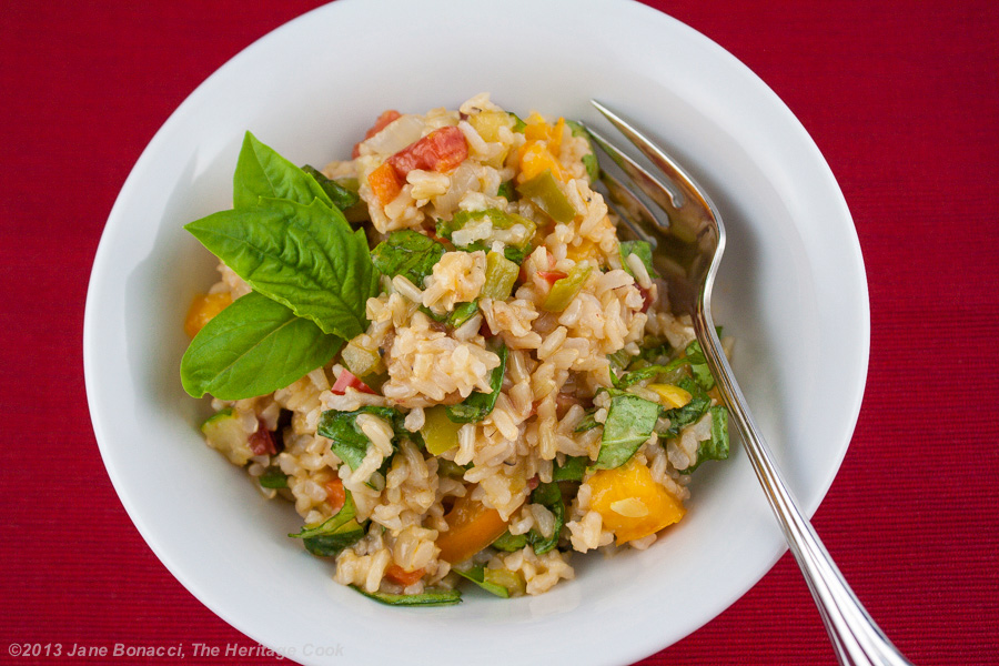 Brown Rice, Vegetable and Basil Salad (GF); The Heritage Cook 2013