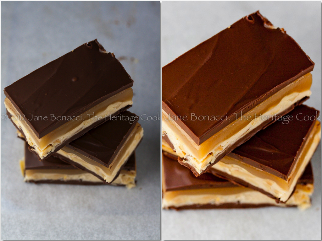 Side by side images of Homemade Snickers Bars