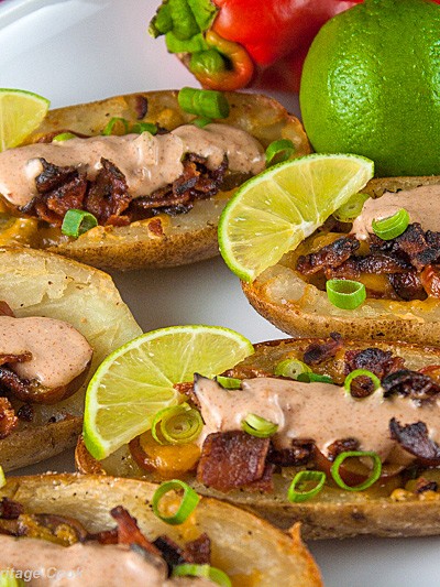 Loaded Green Chile Potato Skins; The Heritage Cook 2013