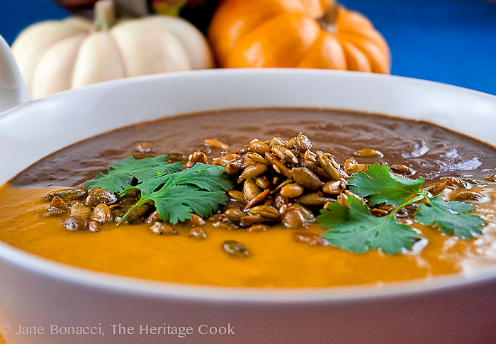 Jack O’Lantern Soup; Butternut Squash-Carrot Soup & Spicy Black Bean Soup #FallFest; 2013 The Heritage Cook. All rights reserved. 