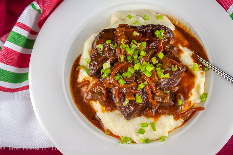 Slow Braised Beef Short Ribs with Red Wine; 2013 Jane Bonacci, The Heritage Cook. 