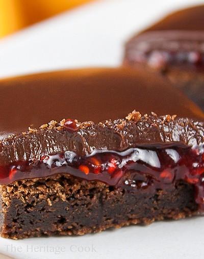 Raspberry-Filled Chocolate Brownies; Jane Bonacci, The Heritage Cook 2013
