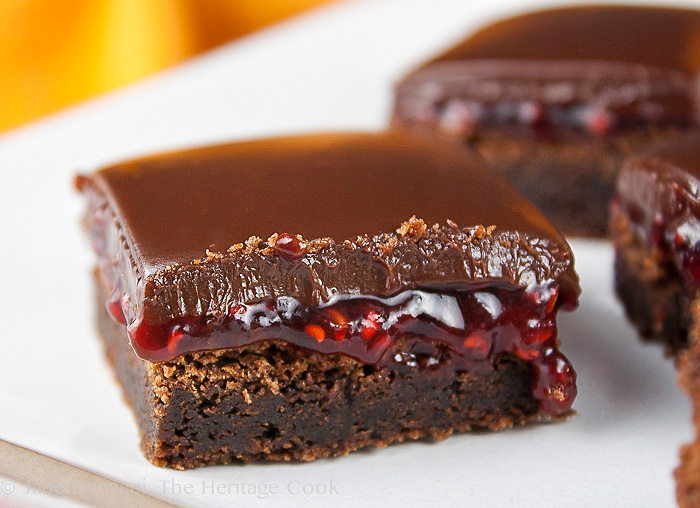 Raspberry-Filled Chocolate Brownies; Jane Bonacci, The Heritage Cook 2013