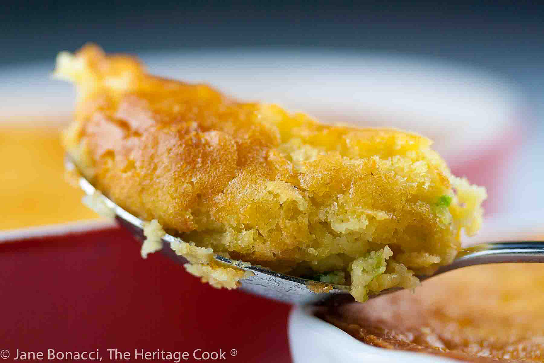 A spoonful of the sweet and spicy corn pudding. 