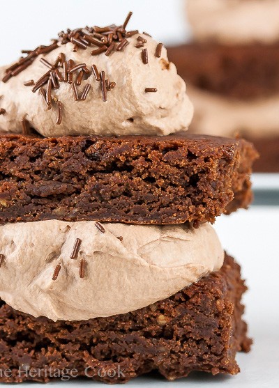 Fudgy Brownie Sandwiches with Chocolate Whipped Cream Filling; 2014 Jane Bonacci, The Heritage Cook