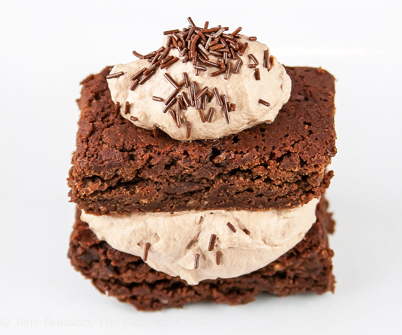 Fudgy Brownie Sandwiches with Chocolate Whipped Cream Filling; 2014 Jane Bonacci, The Heritage Cook