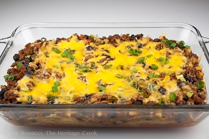 Zesty Cheesy Mexican Casserole; Gluten-Free; 2014 Jane Bonacci, The Heritage Cook