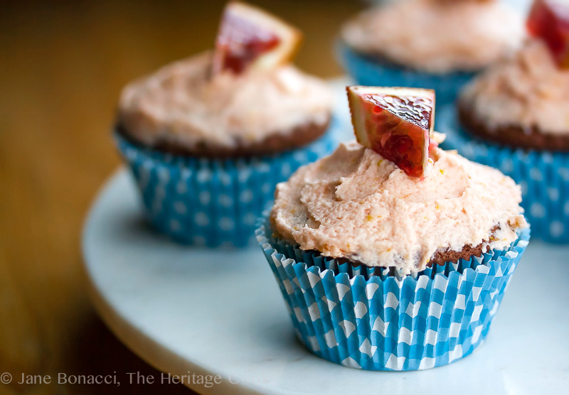 Chocolate-Blood Orange Cupcakes with Blood Orange Buttercream Frosting; 2014 Jane Bonacci, The Heritage Cook