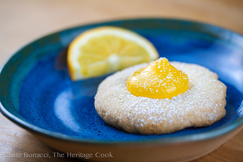 Meyer Lemon Shortbread Cookies with Meyer Lemon Curd (Gluten-Free); 2014 Jane Bonacci, The Heritage Cook