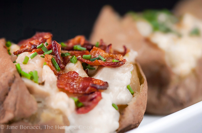 Basil Chicken & Bacon Stuffed Potatoes; 2014 Jane Bonacci, The Heritage Cook