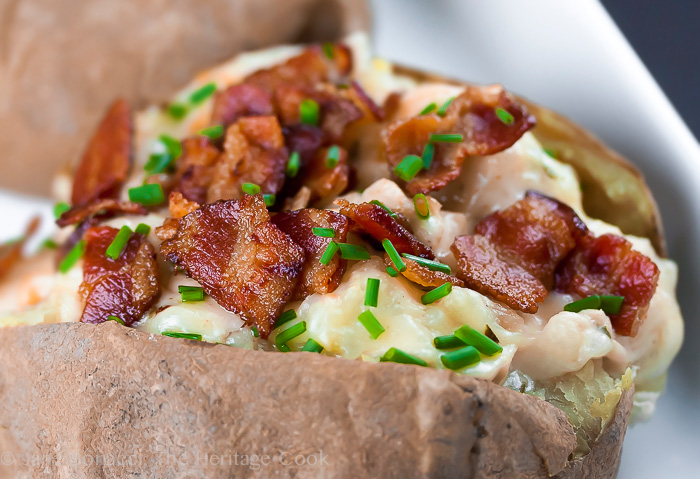 Basil Chicken & Bacon Stuffed Potatoes; 2014 Jane Bonacci, The Heritage Cook