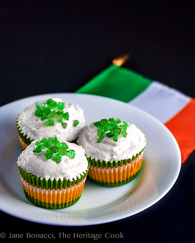 St Patrick’s Day White Chocolate Cupcakes; 2014 Jane Bonacci, The Heritage Cook