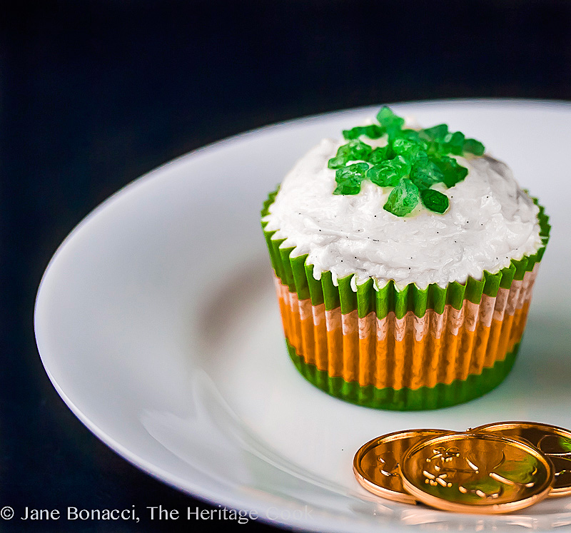 St Patrick’s Day White Chocolate Cupcakes; 2014 Jane Bonacci, The Heritage Cook