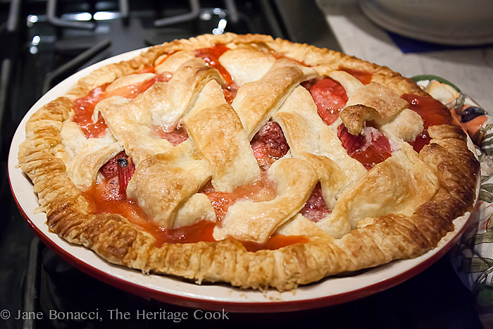 Strawberry-Rhubarb pie hot and bubbling from the oven
