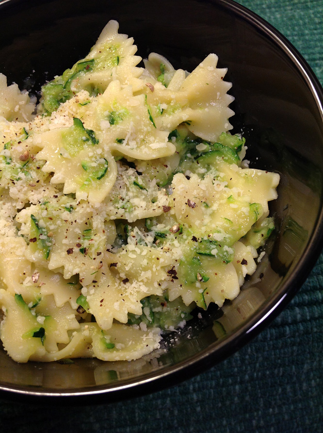 Bowtie Pasta with Zucchini Sauce; 2014 Perry Perkins, Simply Smart Dinner Plans