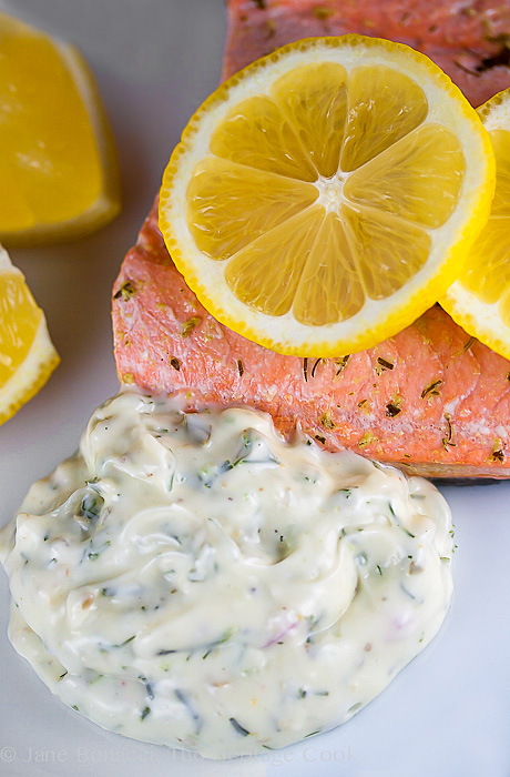 Herb Poached Salmon with Dilled Tartar Sauce; 2014 Jane Bonacci, The Heritage Cook