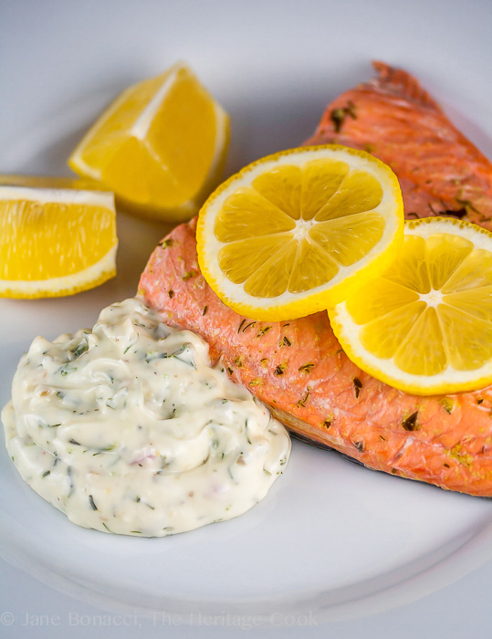 Herb Poached Salmon with Dilled Tartar Sauce; 2014 Jane Bonacci, The Heritage Cook