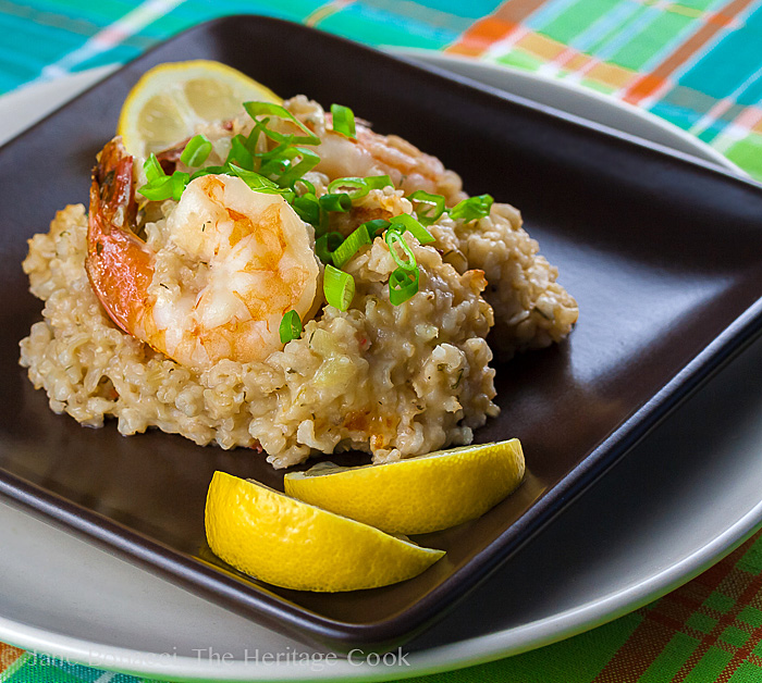 Dill Shrimp Brown Rice Risotto; 2014 Jane Bonacci, The Heritage Cook