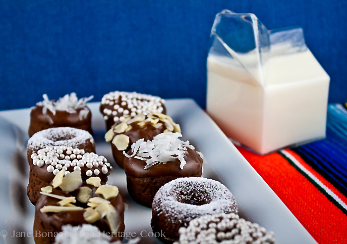 Baked Chocolate Mini Donuts; 2014 Jane Bonacci, The Heritage Cook