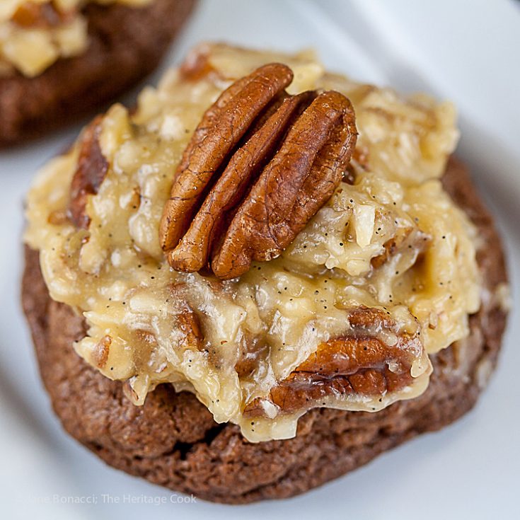 Dark Chocolate Cookies with German Chocolate Frosting; 2019 Jane Bonacci, The Heritage Cook