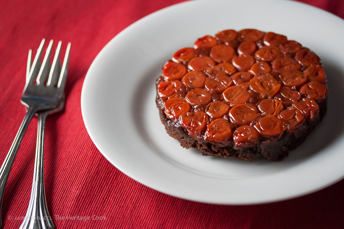 Cherry Topped Upside-Down Chocolate Cakes; 2014 Jane Bonacci, The Heritage Cook, perfect for the holidays! 