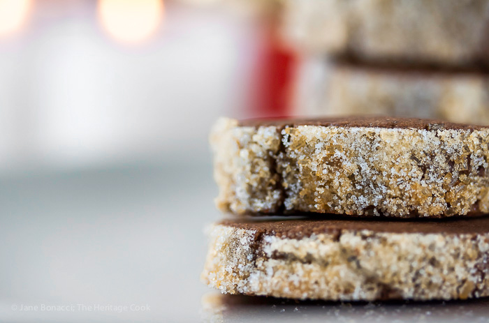 Sparkling sugar crystals on Santa's Favorite Sugar Crusted Chocolate Sable Shortbread Cookies