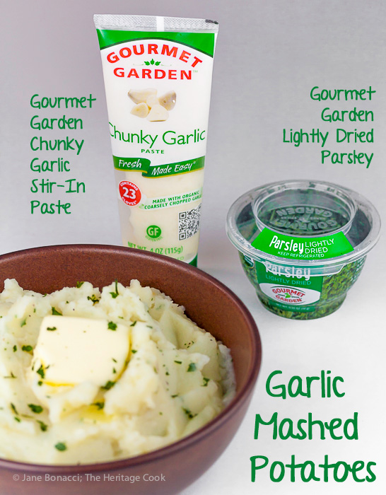 gourmet garden's garlic and lightly dried parsley used to make the bowl of garlic mashed potatoes