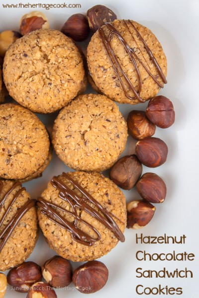 Plate full of Hazelnut Chocolate Cookies with hazelnuts and a Giveaway from The Heritage Cook