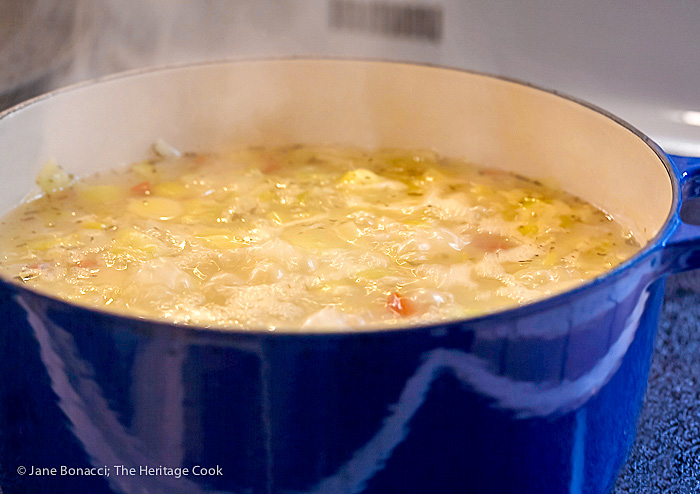 A combination of classic French Potato Leek Soup and American favorite Baked Potato Soup = Loaded Potato Leek Soup; 2015 Jane Bonacci, The Heritage Cook