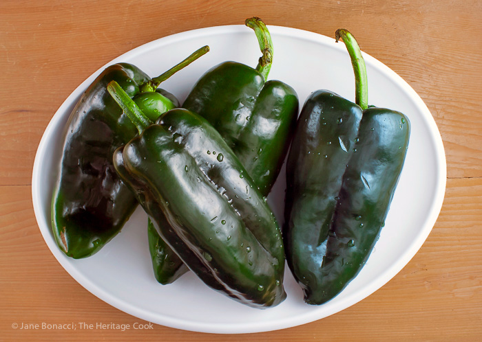 Plate of whole poblano peppers