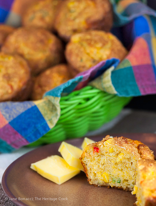 Smeared with butter or dipped in a bowl of hot soup, you will loved these muffins! Gluten Free Corn Muffins with Jalapeno and Cheese; 2015 Jane Bonacci, The Heritage Cook. 